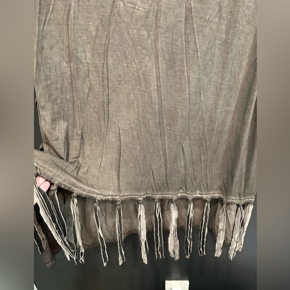 POL | Olive Green Fringe Top | Cowl Neck | Open Side Detail | Medium |‎ NWT - Picture 2 of 7